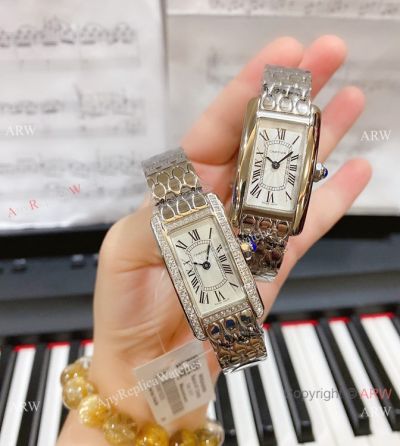 Copy Cartier Tank Américaine White Face Diamond Lady Watch